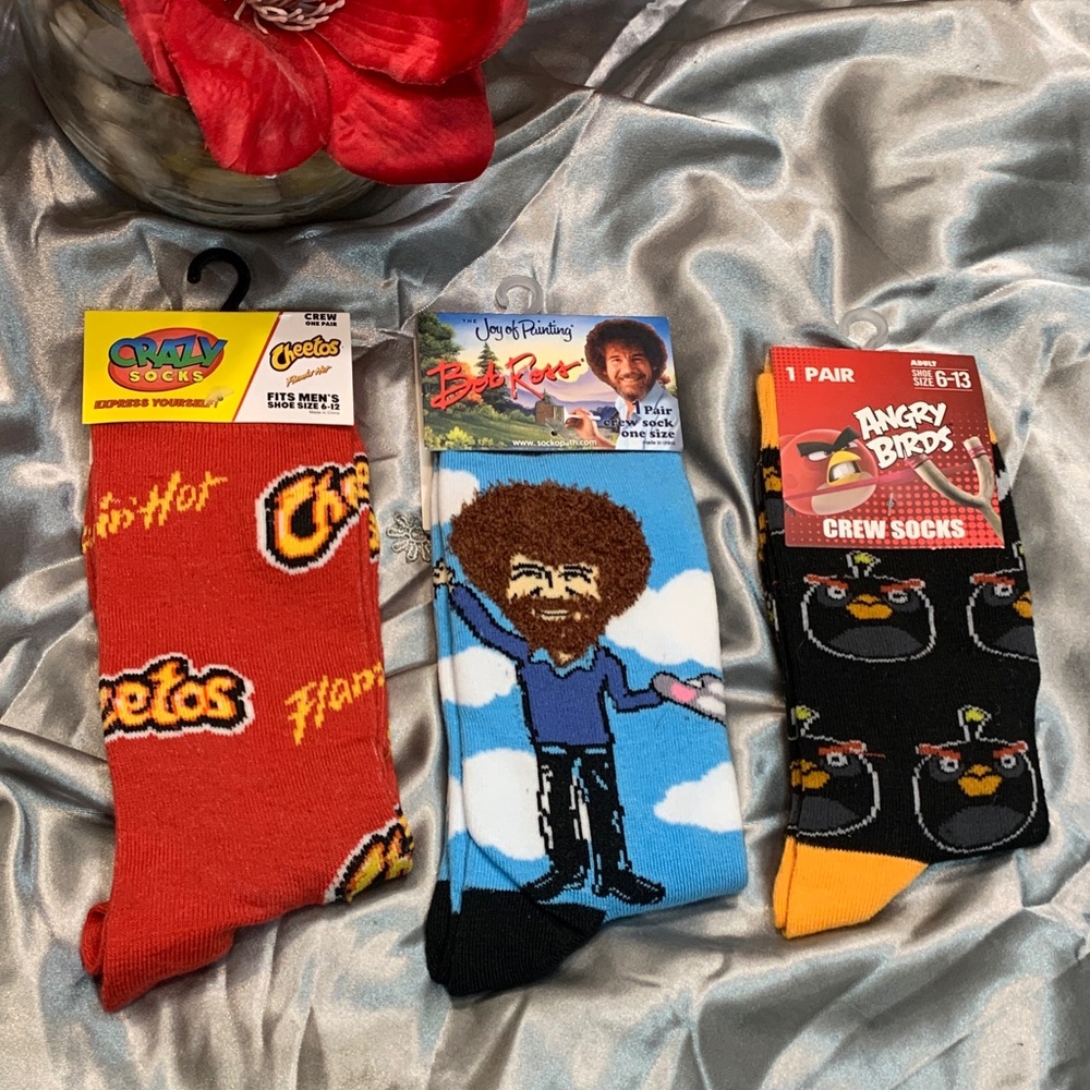 🌹UNISEX FUN SOCKS • CHEETOS Flamin' Hot • ANGRY BIRDS • BOB ROSS • NWT